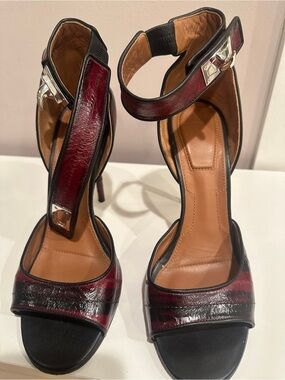 Givenchy Burgundy and Black Leather Ankle-Strap High Heels